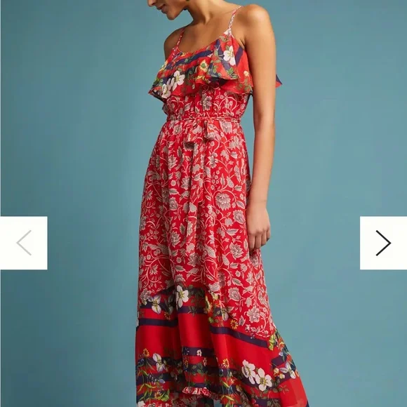 Anthropologie One September Zuri Red Floral Maxi Dress - Picture 1 of 9
